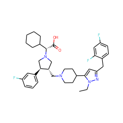 CCn1nc(Cc2ccc(F)cc2F)cc1C1CCN(C[C@H]2CN([C@@H](C(=O)O)C3CCCCC3)C[C@@H]2c2cccc(F)c2)CC1 ZINC000028015684