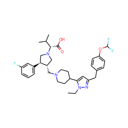 CCn1nc(Cc2ccc(OC(F)F)cc2)cc1C1CCN(C[C@H]2CN([C@@H](C(=O)O)C(C)C)C[C@@H]2c2cccc(F)c2)CC1 ZINC000028088263