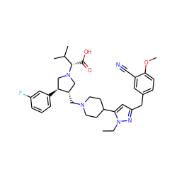 CCn1nc(Cc2ccc(OC)c(C#N)c2)cc1C1CCN(C[C@H]2CN([C@@H](C(=O)O)C(C)C)C[C@@H]2c2cccc(F)c2)CC1 ZINC000028016219