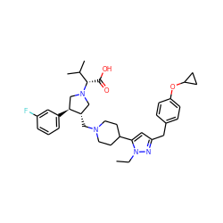 CCn1nc(Cc2ccc(OC3CC3)cc2)cc1C1CCN(C[C@H]2CN([C@@H](C(=O)O)C(C)C)C[C@@H]2c2cccc(F)c2)CC1 ZINC000084595514