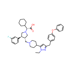 CCn1nc(Cc2ccc(Oc3ccccc3)cc2)cc1C1CCN(C[C@H]2CN([C@@H](C(=O)O)C3CCCCC3)C[C@@H]2c2cccc(F)c2)CC1 ZINC000028013581