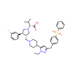 CCn1nc(Cc2ccc(S(=O)(=O)c3ccccc3)cc2)cc1C1CCN(C[C@H]2CN([C@@H](C(=O)O)C(C)C)C[C@@H]2c2cccc(F)c2)CC1 ZINC000028022938