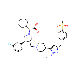 CCn1nc(Cc2ccc(S(C)(=O)=O)cc2)cc1C1CCN(C[C@H]2CN([C@@H](C(=O)O)C3CCCCC3)C[C@@H]2c2cccc(F)c2)CC1 ZINC000028022949