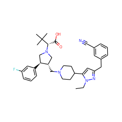 CCn1nc(Cc2cccc(C#N)c2)cc1C1CCN(C[C@H]2CN([C@@H](C(=O)O)C(C)(C)C)C[C@@H]2c2cccc(F)c2)CC1 ZINC000084587672