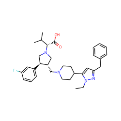 CCn1nc(Cc2ccccc2)cc1C1CCN(C[C@H]2CN([C@@H](C(=O)O)C(C)C)C[C@@H]2c2cccc(F)c2)CC1 ZINC000084512944