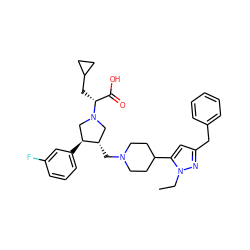 CCn1nc(Cc2ccccc2)cc1C1CCN(C[C@H]2CN([C@H](CC3CC3)C(=O)O)C[C@@H]2c2cccc(F)c2)CC1 ZINC000095606411