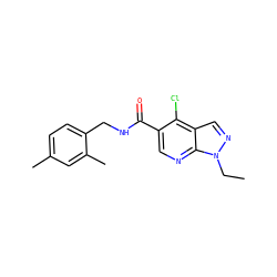 CCn1ncc2c(Cl)c(C(=O)NCc3ccc(C)cc3C)cnc21 ZINC000049109380