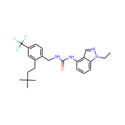 CCn1ncc2c(NC(=O)NCc3ccc(C(F)(F)F)cc3CCC(C)(C)C)cccc21 ZINC000049112642