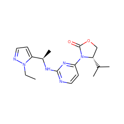 CCn1nccc1[C@@H](C)Nc1nccc(N2C(=O)OC[C@@H]2C(C)C)n1 ZINC000221132355