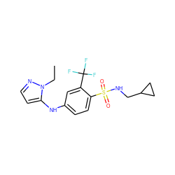 CCn1nccc1Nc1ccc(S(=O)(=O)NCC2CC2)c(C(F)(F)F)c1 ZINC000145919840