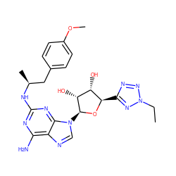 CCn1nnc([C@H]2O[C@@H](n3cnc4c(N)nc(N[C@@H](C)Cc5ccc(OC)cc5)nc43)[C@H](O)[C@@H]2O)n1 ZINC000136642329