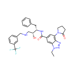 CCn1nnc2c(N3CCCC3=O)cc(C(=O)N[C@@H](Cc3ccccc3)[C@H](O)CNCc3cccc(C(F)(F)F)c3)cc21 ZINC000044350985