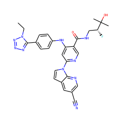 CCn1nnnc1-c1ccc(Nc2cc(-n3ccc4cc(C#N)cnc43)ncc2C(=O)NC[C@@H](F)C(C)(C)O)cc1 ZINC001772633022