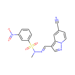 CN(/N=C/c1cnn2ccc(C#N)cc12)S(=O)(=O)c1cccc([N+](=O)[O-])c1 ZINC000082150255