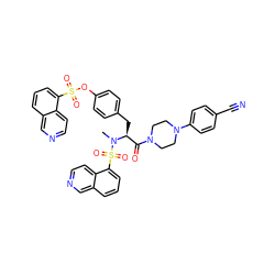 CN([C@@H](Cc1ccc(OS(=O)(=O)c2cccc3cnccc23)cc1)C(=O)N1CCN(c2ccc(C#N)cc2)CC1)S(=O)(=O)c1cccc2cnccc12 ZINC000095608795