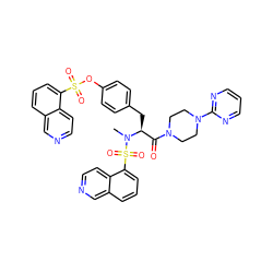 CN([C@@H](Cc1ccc(OS(=O)(=O)c2cccc3cnccc23)cc1)C(=O)N1CCN(c2ncccn2)CC1)S(=O)(=O)c1cccc2cnccc12 ZINC000028762168