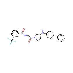 CN([C@H]1CC[C@@H](c2ccccc2)CC1)[C@H]1CCN(C(=O)CNC(=O)c2cccc(C(F)(F)F)c2)C1 ZINC000261128596