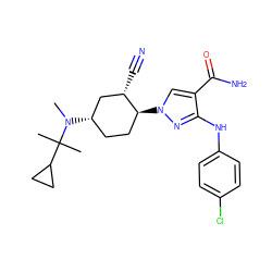 CN([C@H]1CC[C@H](n2cc(C(N)=O)c(Nc3ccc(Cl)cc3)n2)[C@@H](C#N)C1)C(C)(C)C1CC1 ZINC000222981019