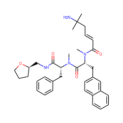 CN(C(=O)/C=C/CC(C)(C)N)[C@H](Cc1ccc2ccccc2c1)C(=O)N(C)[C@H](Cc1ccccc1)C(=O)NC[C@H]1CCCO1 ZINC000003952539