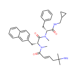 CN(C(=O)/C=C/CC(C)(C)N)[C@H](Cc1ccc2ccccc2c1)C(=O)N(C)[C@H](Cc1ccccc1)C(=O)NCC1CC1 ZINC000027197326