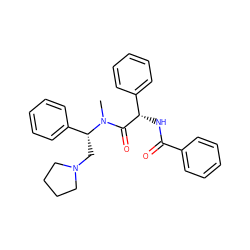 CN(C(=O)[C@@H](NC(=O)c1ccccc1)c1ccccc1)[C@H](CN1CCCC1)c1ccccc1 ZINC000028134376