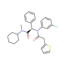 CN(C(=O)[C@@H](c1ccccc1)N(C(=O)Cc1cccs1)c1cccc(F)c1)C1CCCCC1 ZINC000095572306