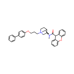 CN(C(=O)C1c2ccccc2Oc2ccccc21)[C@H]1C[N+]2(CCCOc3ccc(-c4ccccc4)cc3)CCC1CC2 ZINC000142645019