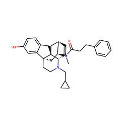 CN(C(=O)CCc1ccccc1)[C@H]1C[C@@]23CCN(CC4CC4)[C@H]4C=C[C@@H]1C[C@]42Cc1ccc(O)cc13 ZINC000473116692