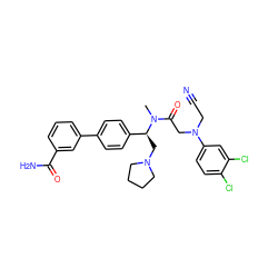 CN(C(=O)CN(CC#N)c1ccc(Cl)c(Cl)c1)[C@@H](CN1CCCC1)c1ccc(-c2cccc(C(N)=O)c2)cc1 ZINC000044352224