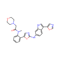 CN(C(=O)CN1CCOCC1)c1ccccc1-c1cnc(Nc2ccc3c(-c4cnco4)c[nH]c3c2)o1 ZINC000013819534