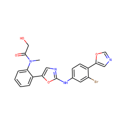 CN(C(=O)CO)c1ccccc1-c1cnc(Nc2ccc(-c3cnco3)c(Br)c2)o1 ZINC000013490401