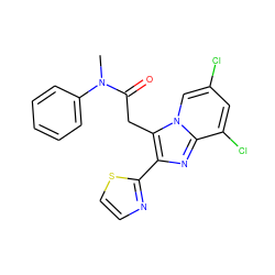 CN(C(=O)Cc1c(-c2nccs2)nc2c(Cl)cc(Cl)cn12)c1ccccc1 ZINC000040413165