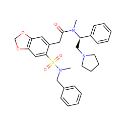 CN(C(=O)Cc1cc2c(cc1S(=O)(=O)N(C)Cc1ccccc1)OCO2)[C@H](CN1CCCC1)c1ccccc1 ZINC000029042552