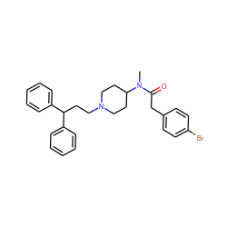 CN(C(=O)Cc1ccc(Br)cc1)C1CCN(CCC(c2ccccc2)c2ccccc2)CC1 ZINC000028336266