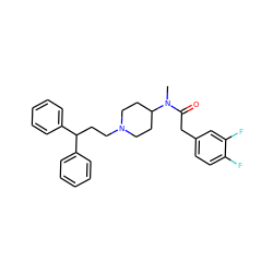 CN(C(=O)Cc1ccc(F)c(F)c1)C1CCN(CCC(c2ccccc2)c2ccccc2)CC1 ZINC000028347334