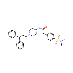 CN(C(=O)Cc1ccc(S(=O)(=O)N(C)C)cc1)C1CCN(CCC(c2ccccc2)c2ccccc2)CC1 ZINC000028336938