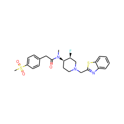 CN(C(=O)Cc1ccc(S(C)(=O)=O)cc1)[C@@H]1CCN(Cc2nc3ccccc3s2)C[C@@H]1F ZINC000084634302