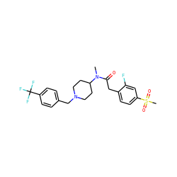 CN(C(=O)Cc1ccc(S(C)(=O)=O)cc1F)C1CCN(Cc2ccc(C(F)(F)F)cc2)CC1 ZINC000084618812