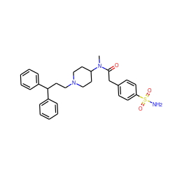 CN(C(=O)Cc1ccc(S(N)(=O)=O)cc1)C1CCN(CCC(c2ccccc2)c2ccccc2)CC1 ZINC000028357180