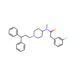 CN(C(=O)Cc1cccc(F)c1)C1CCN(CCC(c2ccccc2)c2ccccc2)CC1 ZINC000028347222