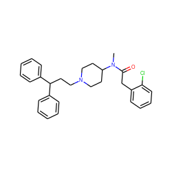 CN(C(=O)Cc1ccccc1Cl)C1CCN(CCC(c2ccccc2)c2ccccc2)CC1 ZINC000028347318