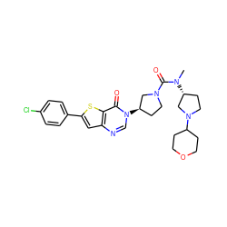 CN(C(=O)N1CC[C@@H](n2cnc3cc(-c4ccc(Cl)cc4)sc3c2=O)C1)[C@@H]1CCN(C2CCOCC2)C1 ZINC000028818530