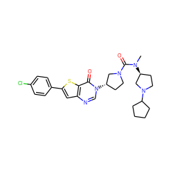 CN(C(=O)N1CC[C@H](n2cnc3cc(-c4ccc(Cl)cc4)sc3c2=O)C1)[C@H]1CCN(C2CCCC2)C1 ZINC000028818484