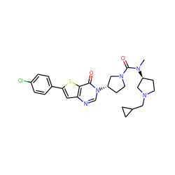 CN(C(=O)N1CC[C@H](n2cnc3cc(-c4ccc(Cl)cc4)sc3c2=O)C1)[C@H]1CCN(CC2CC2)C1 ZINC000028818496