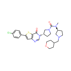 CN(C(=O)N1CC[C@H](n2cnc3cc(-c4ccc(Cl)cc4)sc3c2=O)C1)[C@H]1CCN(CC2CCOCC2)C1 ZINC000028818522