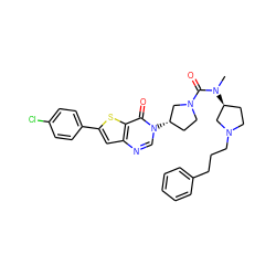 CN(C(=O)N1CC[C@H](n2cnc3cc(-c4ccc(Cl)cc4)sc3c2=O)C1)[C@H]1CCN(CCCc2ccccc2)C1 ZINC000028818473