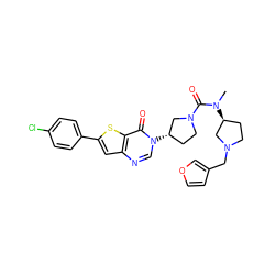 CN(C(=O)N1CC[C@H](n2cnc3cc(-c4ccc(Cl)cc4)sc3c2=O)C1)[C@H]1CCN(Cc2ccoc2)C1 ZINC000028818504