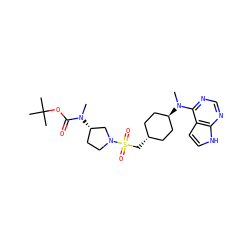 CN(C(=O)OC(C)(C)C)[C@H]1CCN(S(=O)(=O)C[C@H]2CC[C@H](N(C)c3ncnc4[nH]ccc34)CC2)C1 ZINC000261132635