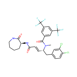 CN(C(=O)c1cc(C(F)(F)F)cc(C(F)(F)F)c1)[C@@H](/C=C/C(=O)N[C@H]1CCCCNC1=O)Cc1ccc(Cl)c(Cl)c1 ZINC000027105552