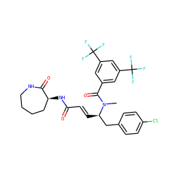 CN(C(=O)c1cc(C(F)(F)F)cc(C(F)(F)F)c1)[C@H](/C=C/C(=O)N[C@H]1CCCCNC1=O)Cc1ccc(Cl)cc1 ZINC000014299546